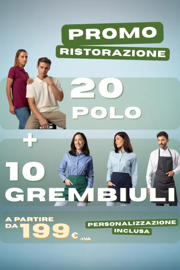 Promo Kit – 20 Polo + 10 Grembiuli (Corto / Medio / Lungo)