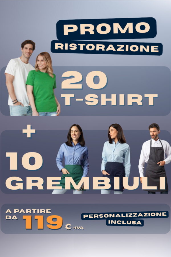 Promo Kit – 20 T-Shirt + 10 Grembiuli (Corto-Medio-Lungo)