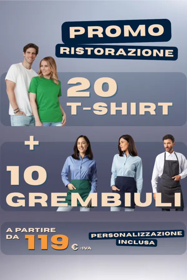 Promo Kit – 20 T-Shirt + 10 Grembiuli (Corto-Medio-Lungo)