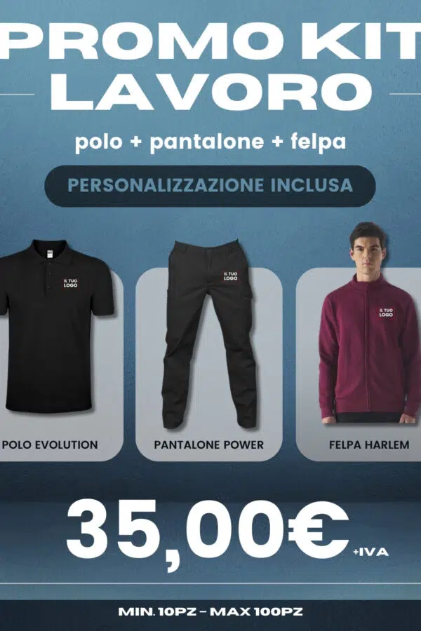 Promo Kit Polo + Pantalone + Felpa (Min. 10 KIT)