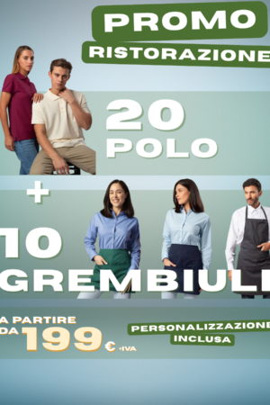 Promo Kit – 20 Polo + 10 Grembiuli (Corto / Medio / Lungo)