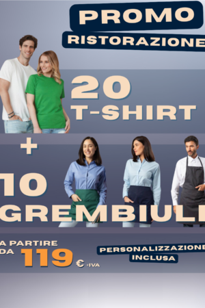 Promo Kit – 20 T-Shirt + 10 Grembiuli (Corto-Medio-Lungo)
