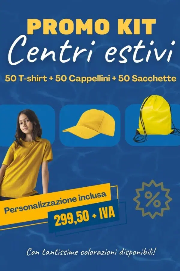 Promo Centro Estivo T-Shirt + Cappellino + Sacchetta (50 KIT)